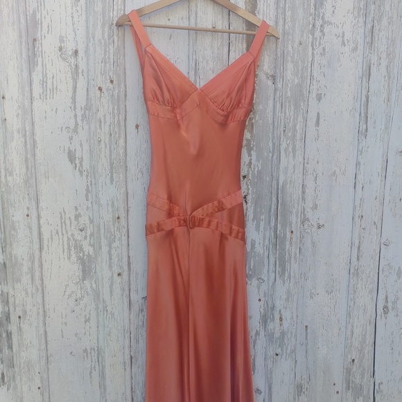 Coral Silky 1920s Evening Gown - Picture 3 of 5